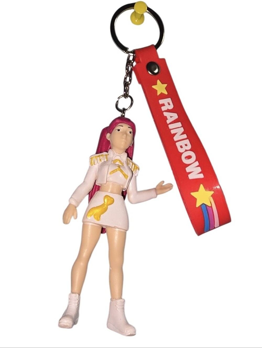 Rainbow Red Strap Keychain with Pink Doll Charm